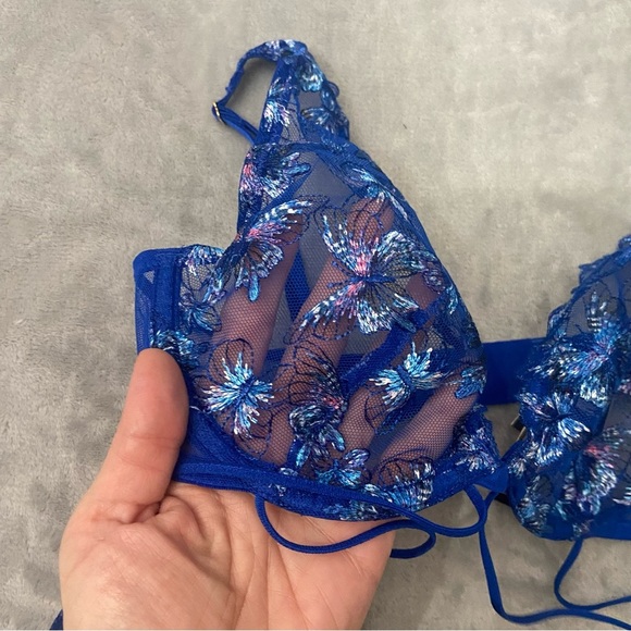 New! Victoria’s Secret Blue Butterfly Strappy Crotchless Bodysuit 4204 - Picture 5 of 7